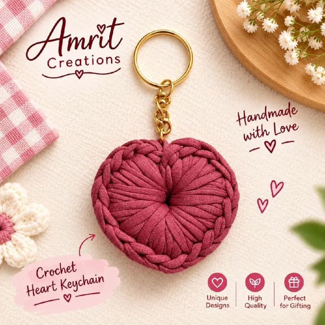 Crochet Heart Keychain
