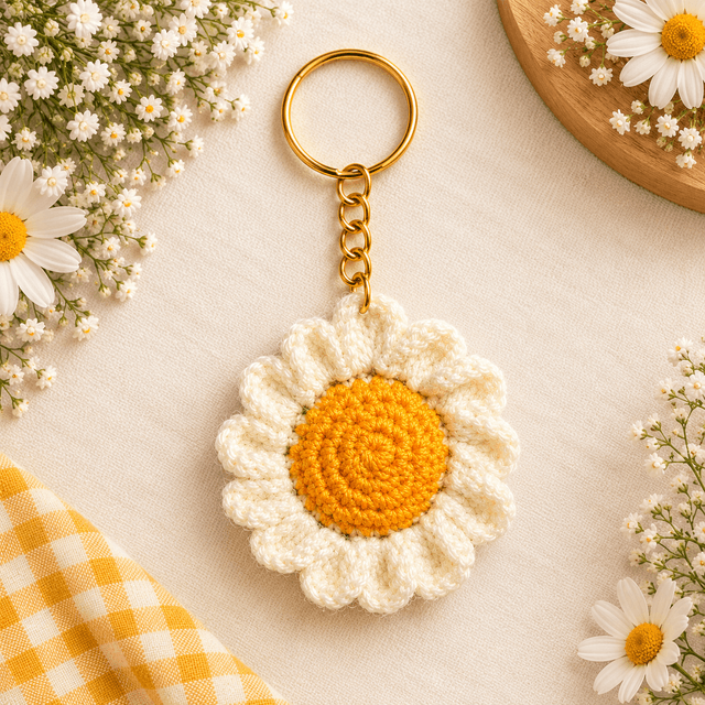 Crochet Daisy Flower Key Chain