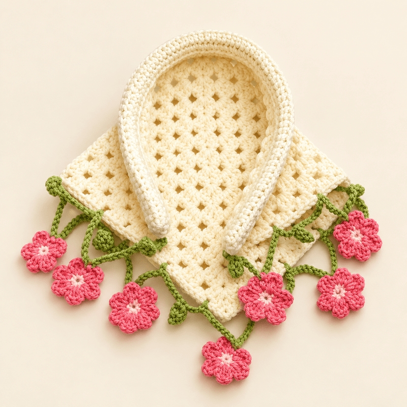 Crochet Bandana Floral Pink - Image 1