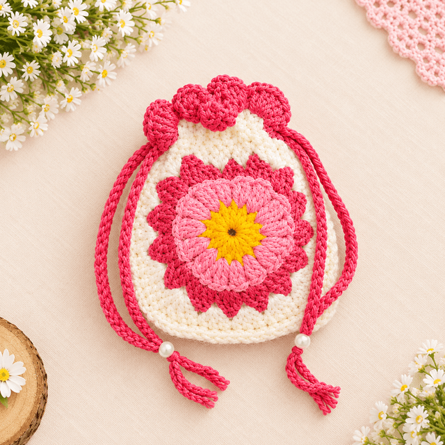 Crochet Potli Bag Pink