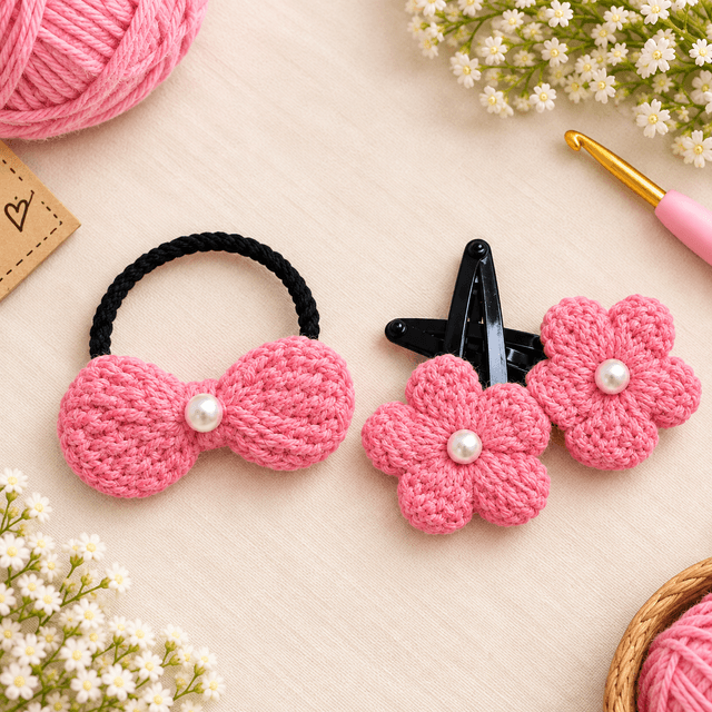 Crochet Hair Clip with Rubber Band