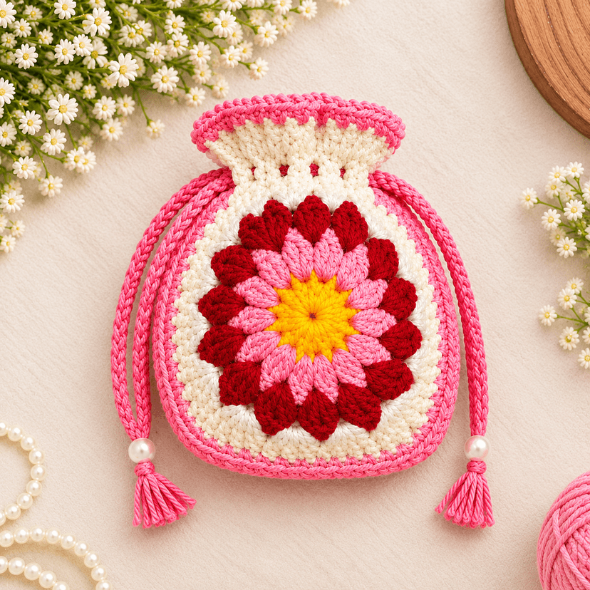 Crochet Potli Bag Red - Image 1