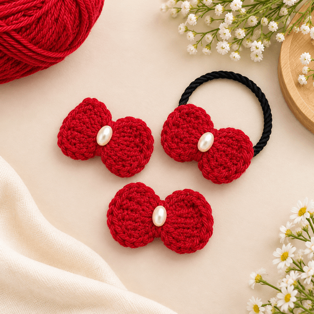 Crochet Tiny Hair Clip With Rubber Band